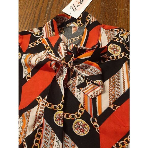 New Small Undear Lantern Long Slerve Bow Tie Dressy Top Shirt Blouse NWT - Picture 3 of 4